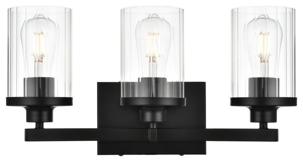 3 Light Black And Clear Bath Sconce