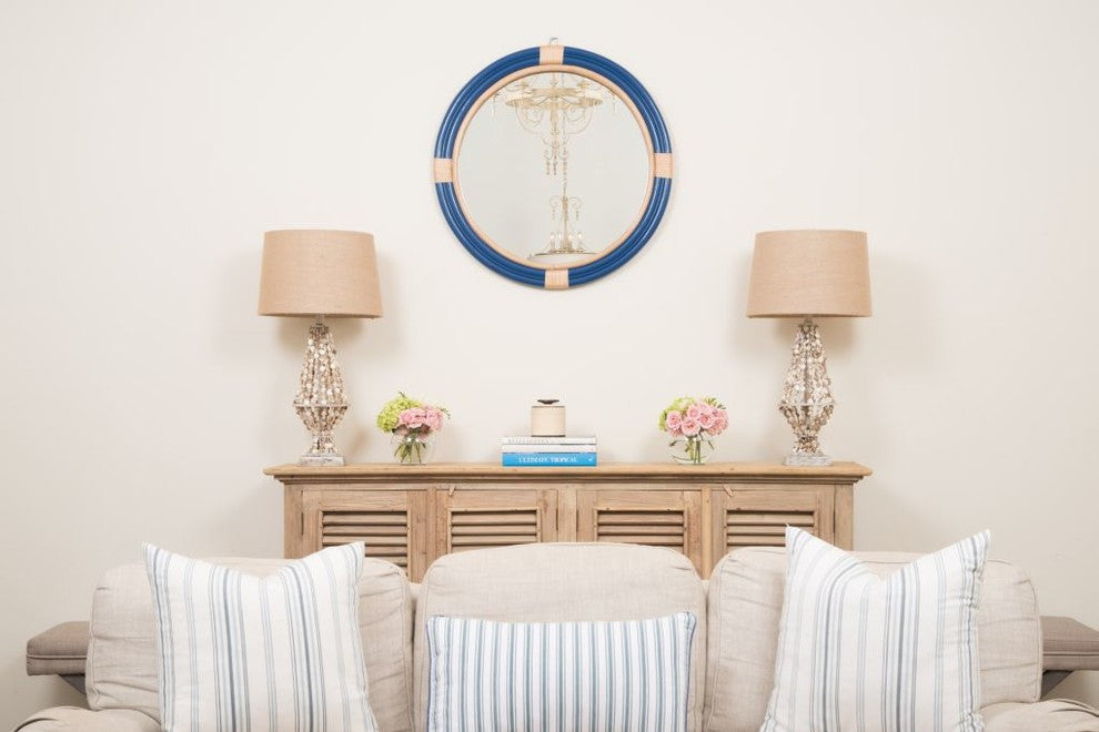 Nautical Decorative Wall Mirror, Rattan, Royal Blue