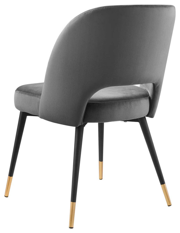 Side Dining Chair, Set of 2, Velvet, Dark Gray, Modern, Bistro Restaurant