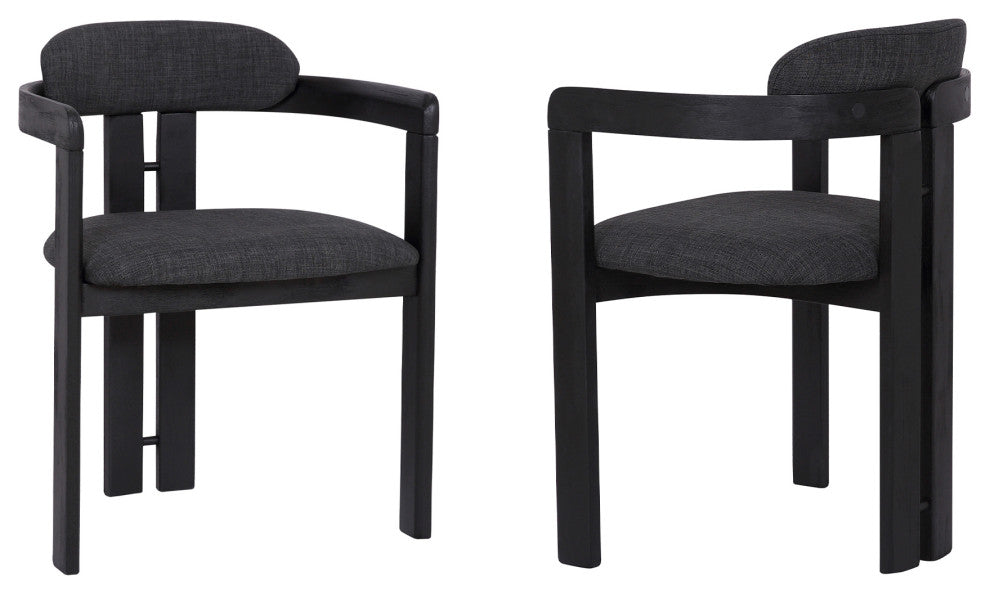 Jazmin Dining Chair in Black Brushed Wood Finish and Charcoal Fabric - Set of 2