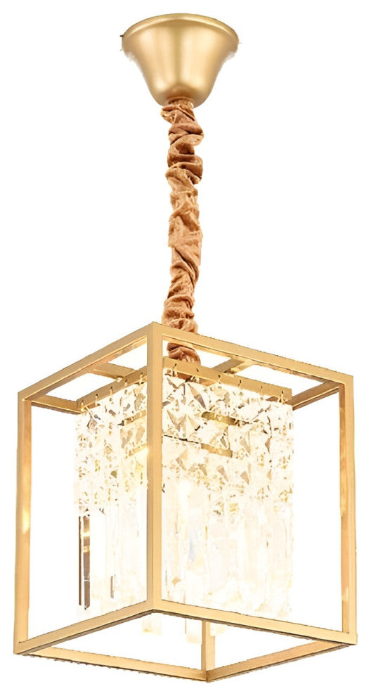 Inverno e Monteleone | Square Crystal Hanging LED Chandelier for Dining Room, Gold, Warm Light, Non-Dimmable