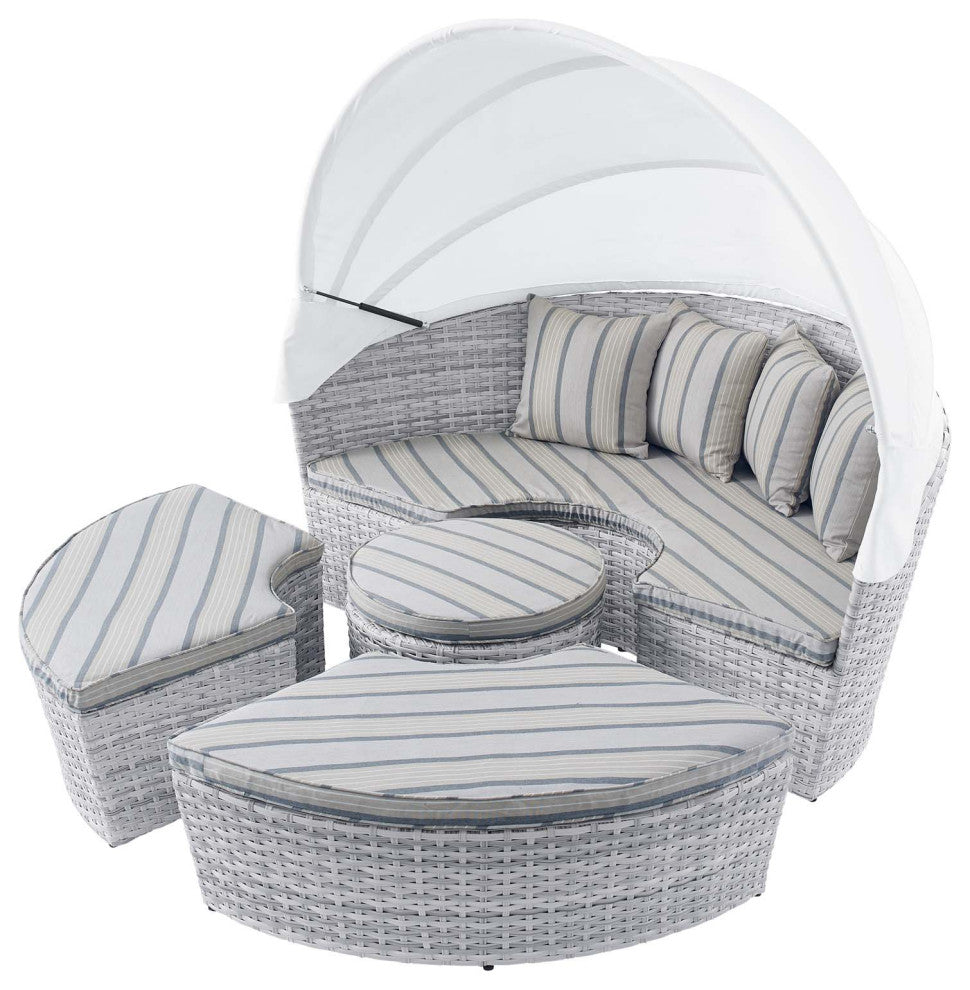 Lounge Daybed Sofa Bed, Sunbrella, Gray, Rattan, Wicker, Modern, Outdoor