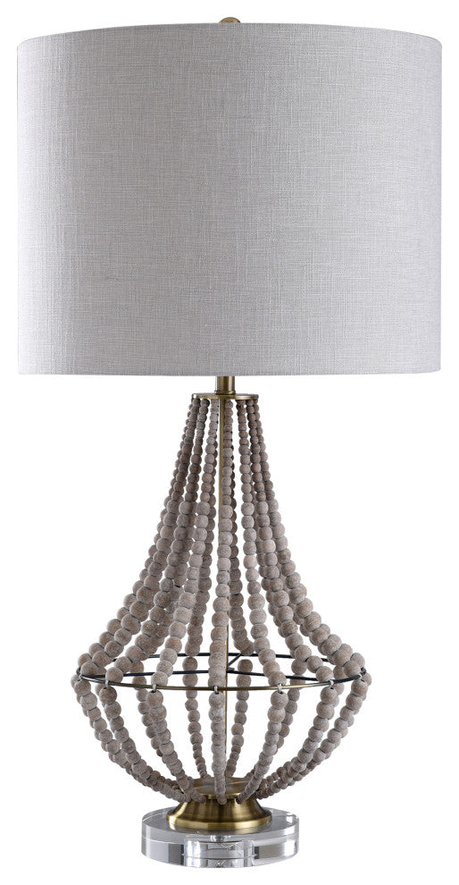 Aurora Table Lamp Natural Wood Bead Body with Metal Base