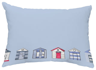 Beach Huts 14"x20" Nautical Decorative Outdoor Pillow, Light Blue