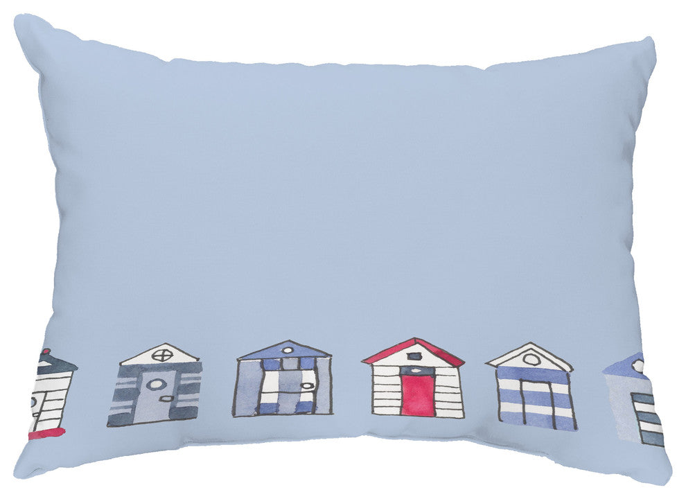 Beach Huts 14"x20" Nautical Decorative Outdoor Pillow, Light Blue