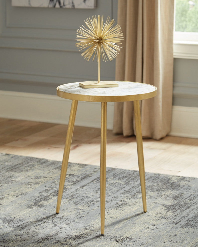 Round Accent Table, White and Gold