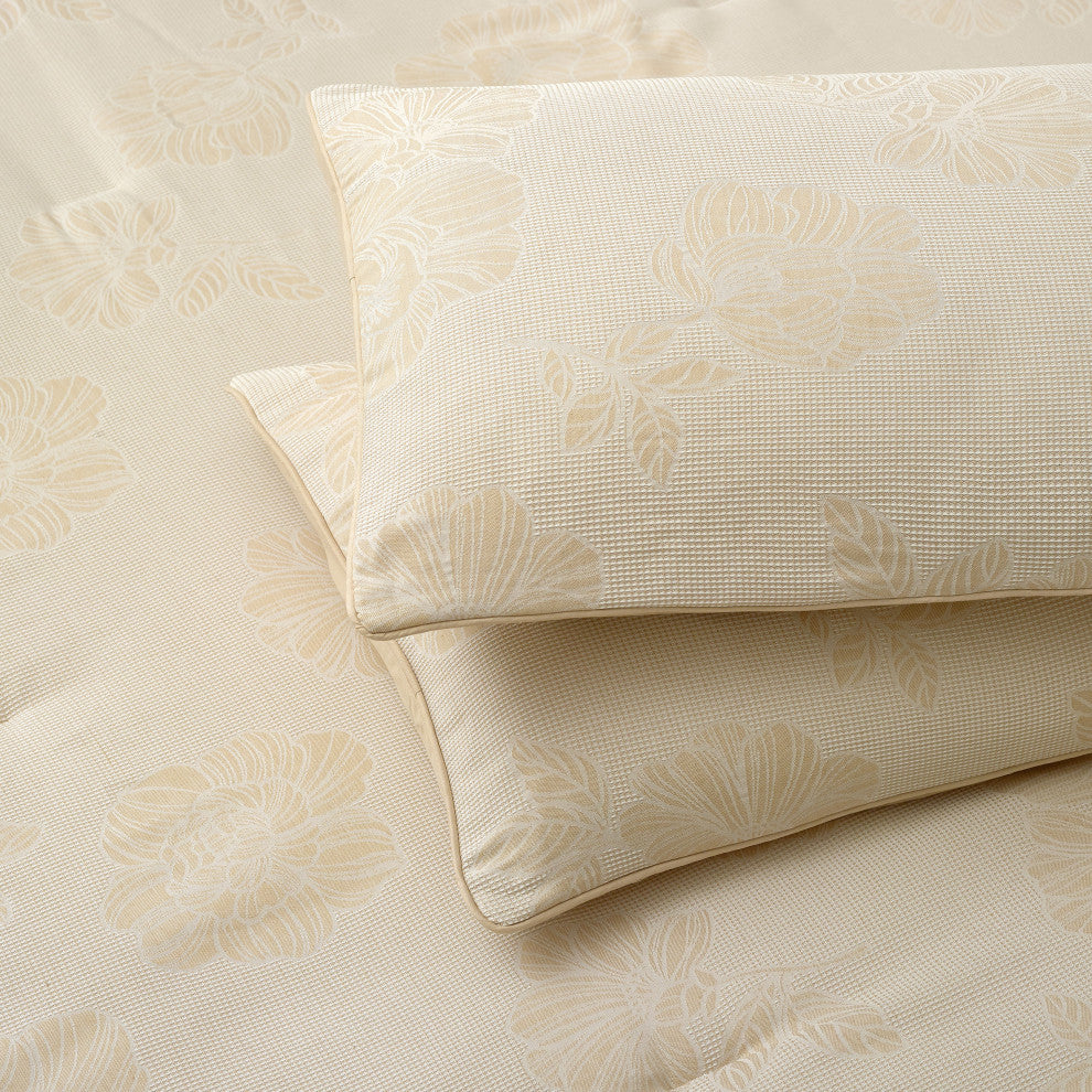 Feruza 13 Piece Floral Bed, a Bag, Gold, King