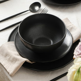 Stone Lain Rio Stoneware 24-Piece Dinnerware Set, Black