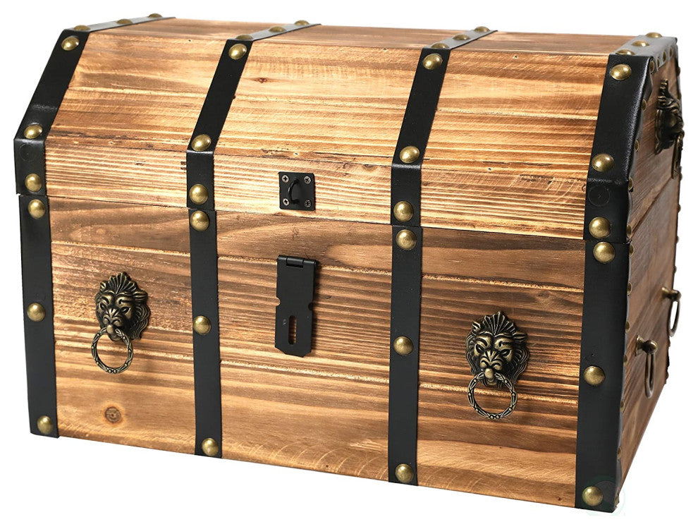 Large Wooden Pirate Lockable Trunk with Lion Rings
