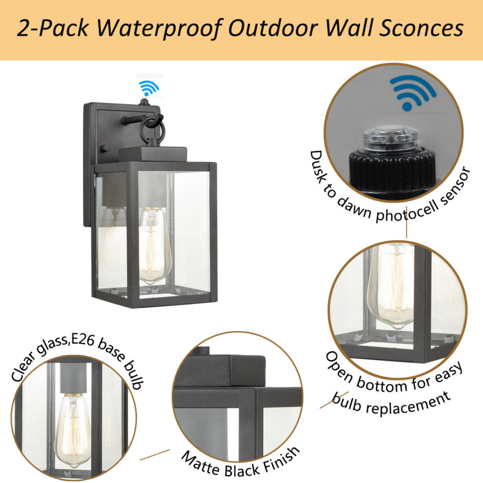 Exterior Wall Mount Lighting Dusk to Dawn Outdoor Sconces, Set of 2