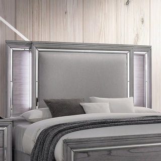 Furniture of America Hariston Wood Queen Bed with LED Lights in Light Gray