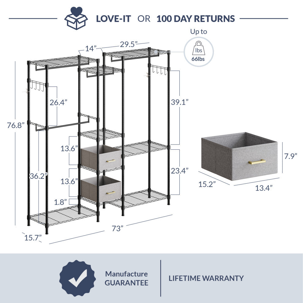 Dual Garment Rack, max load 748 LBS - Black