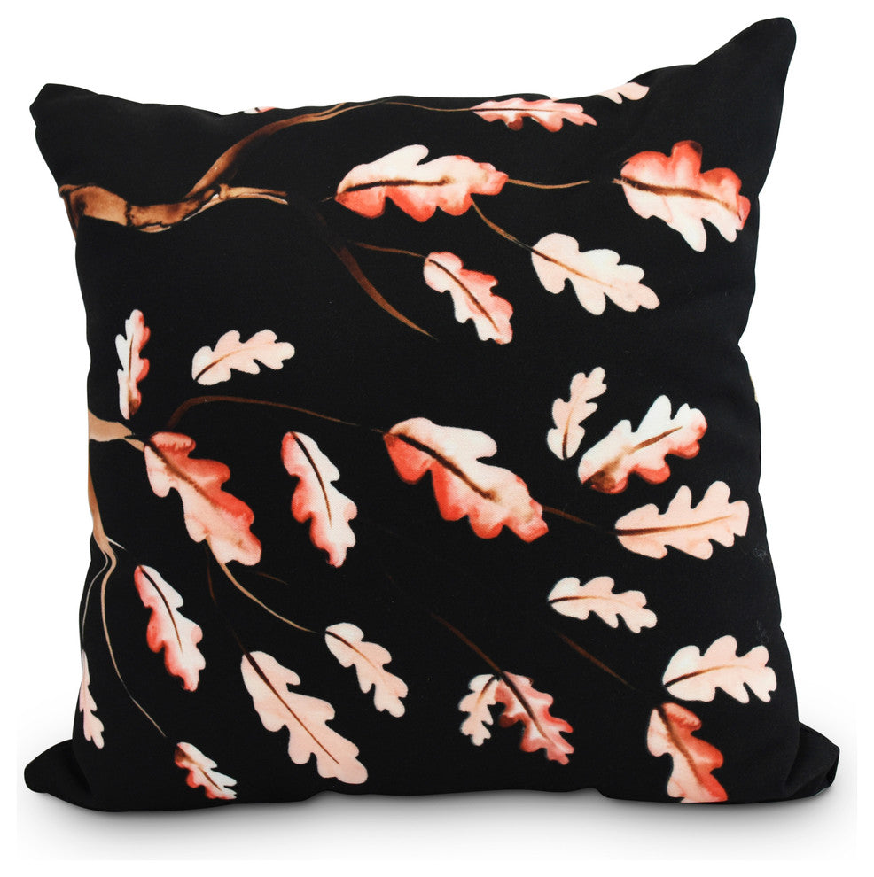 26" Wild Oak Branch Black Floral Print Decorative Throw Pillow