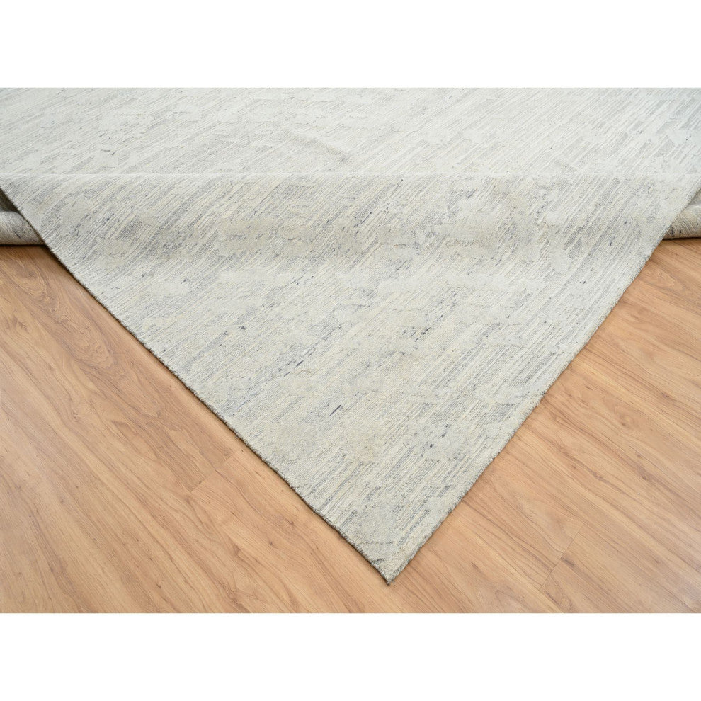 Light Gray Hand Knotted Modern Design Natural Wool Oversized Rug, 14'1"x18'0"