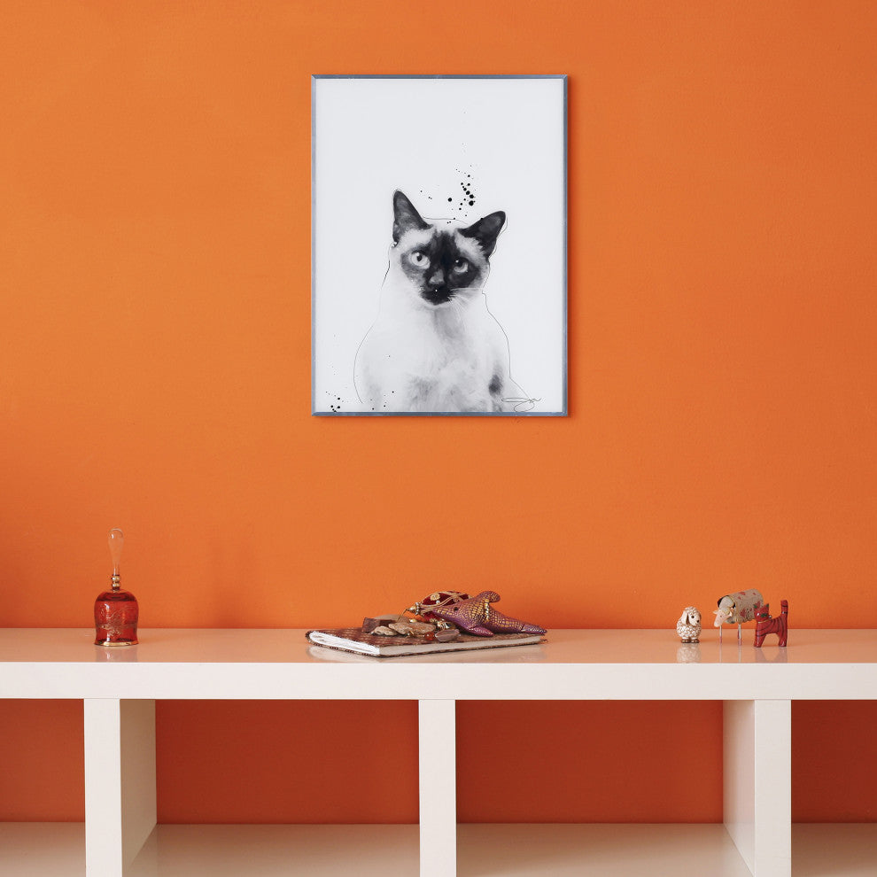 "Siamese" Black and White Cat Wall Art With Gunmetal Anodized Frame