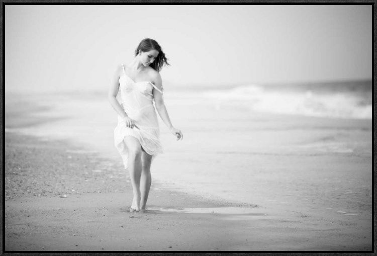"A Walk On The Beach" Framed Canvas Giclee by Jae, 31x21"