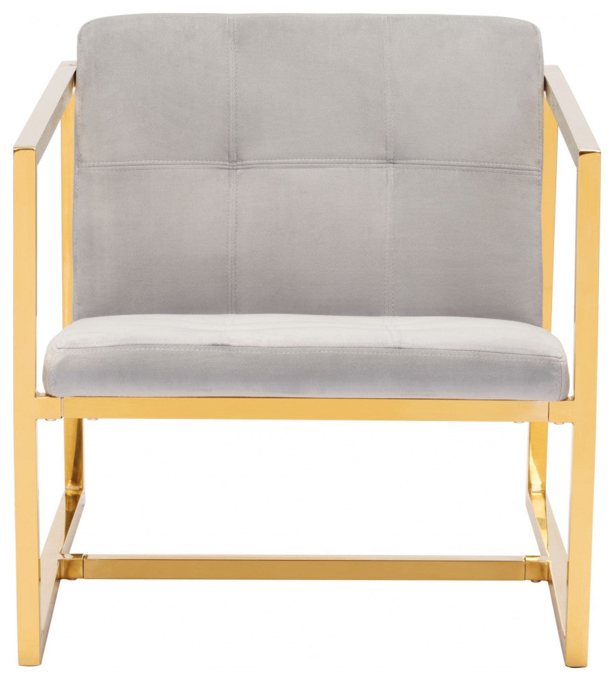 Gold Cubed Gray Microfiber Armchair