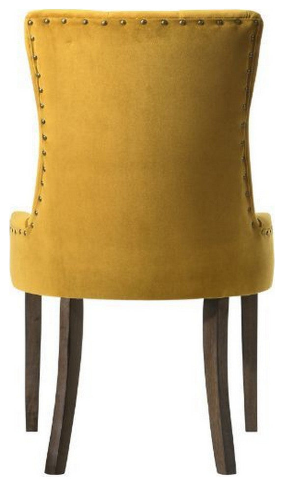Benzara BM280322 Esme 24" Solid Wood Dining Chair Velvet Tufted Set of 2, Yellow