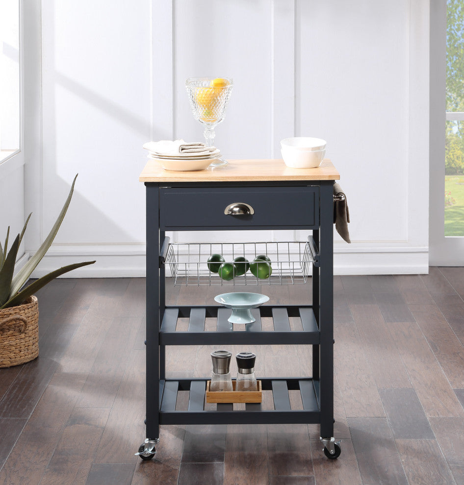 Hampton Kitchen Cart With Wood Top and Blue Stone Base