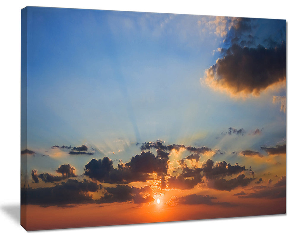"Beautiful Cloudy Sunset Panorama" Extra Large Seascape Art Canvas, 40"x30"