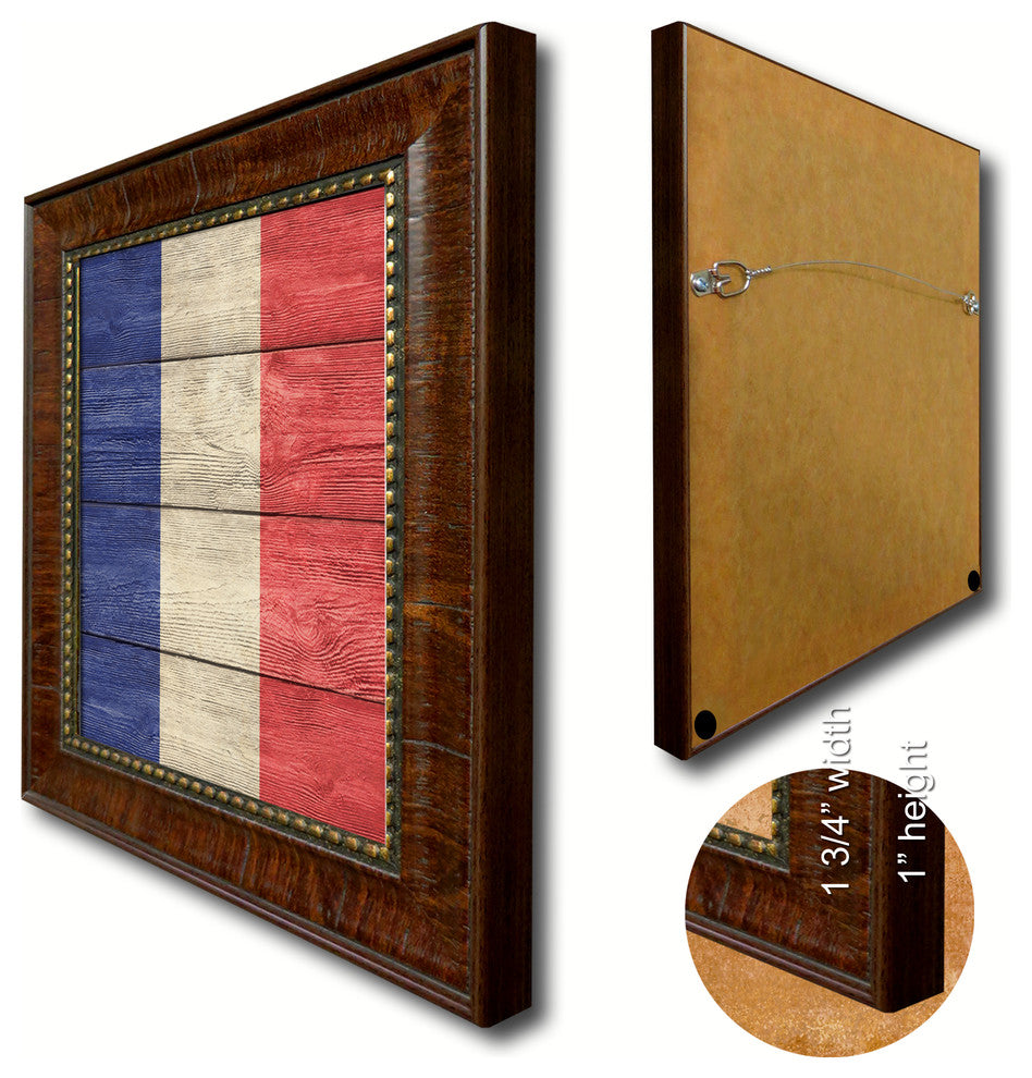 France Country Textured Flag Print With Brown Gold Frame, 15"X21"