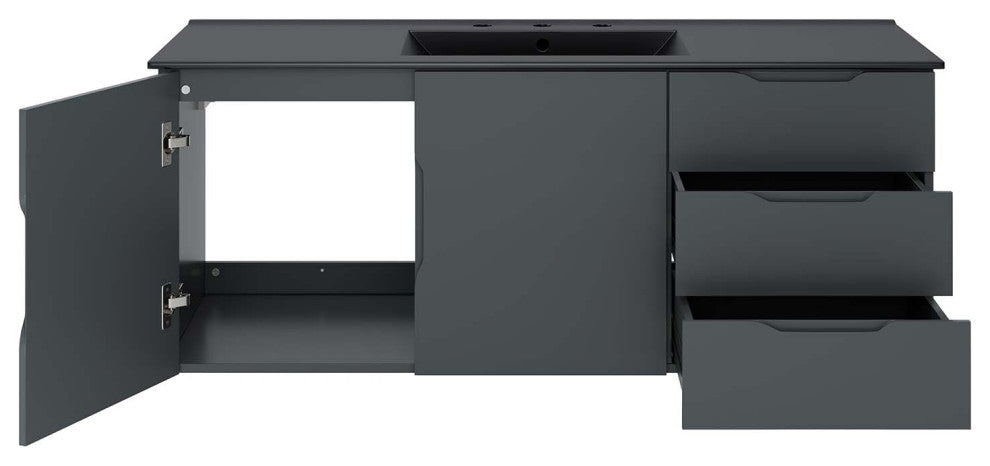 Sink Vanity Cabinet, Gray Black, Ceramic, Melamine, Modern, Hotel Bathroom