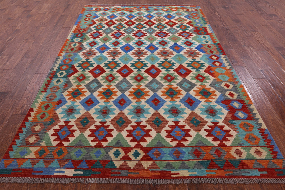 6' 7" X 9' 9" Flat Weave Kilim Reversible Wool On Wool Rug - Q12548