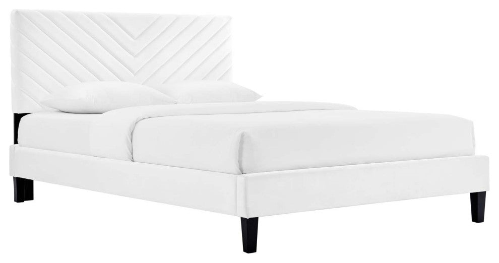 Roxanne Performance Velvet Twin Platform Bed, White