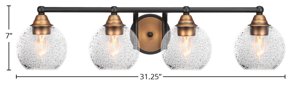Paramount 4-Light Bath Bar, Matte Black & Brass, 5.75" Smoke Bubble Glass