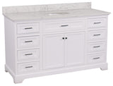 Aria 60" Single Bathroom Vanity, White, Engineered Marble