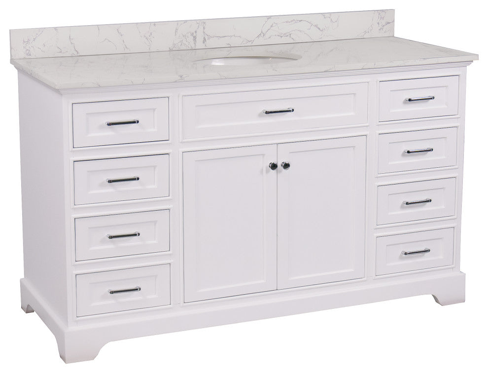 Aria 60" Single Bathroom Vanity, White, Engineered Marble
