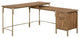 Unique L-Shaped Desk, Golden Metal Frame With Sindoori Mango Top and Drawers