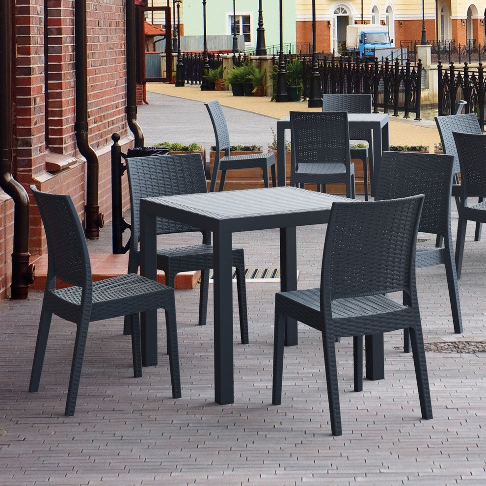 Orlando Wickerlook Square Dining Set 5 Piece With Florida Side Chairs, Dark Gray