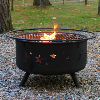 Sunnydaze Cosmic Fire Pit With Cooking Grill and Spark Screen, 30"
