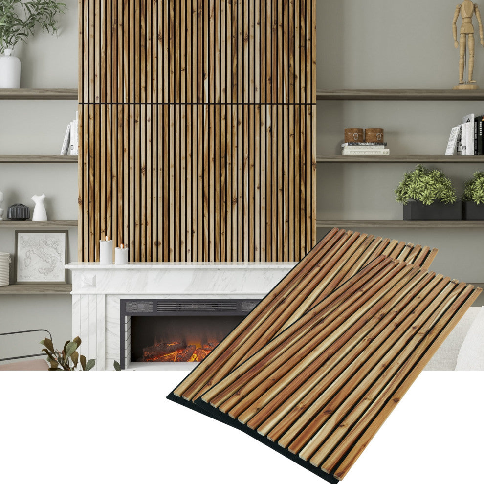 Solid Wood Slat Wall Panels | Set of 2 Wood Wall Panels  - Acacia