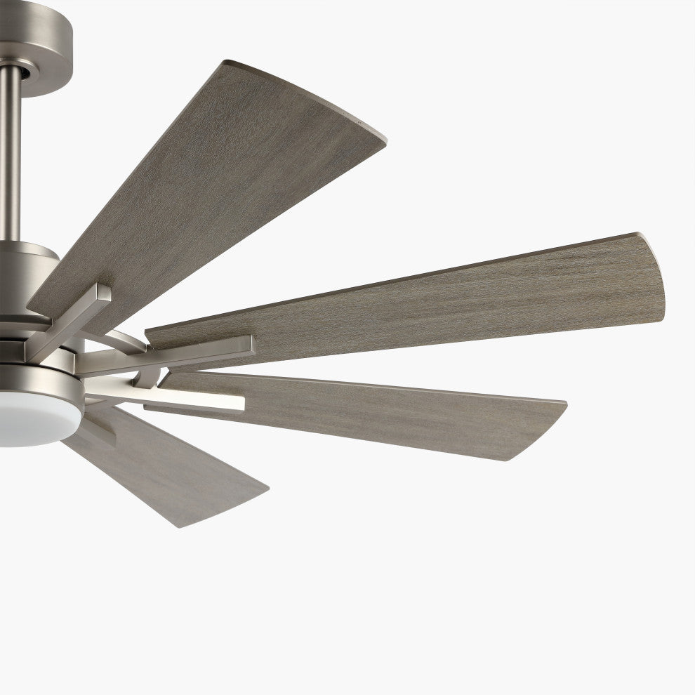 60" Reversible 8-Blade LED Ceiling Fan With Remote, Light, Brushed Nickel/Gray