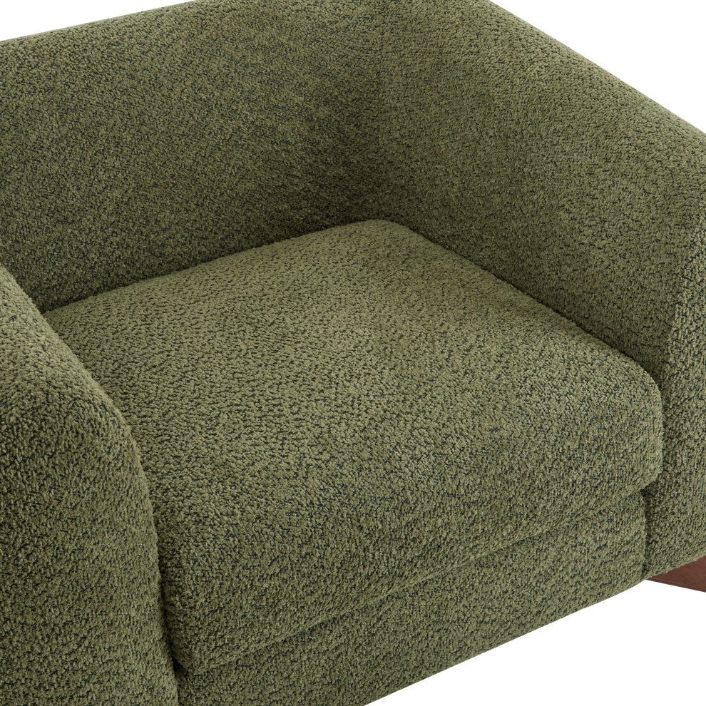GDF Studio Modern Upholstered Boucle Accent Armchair With Wood Legs, Olive Green