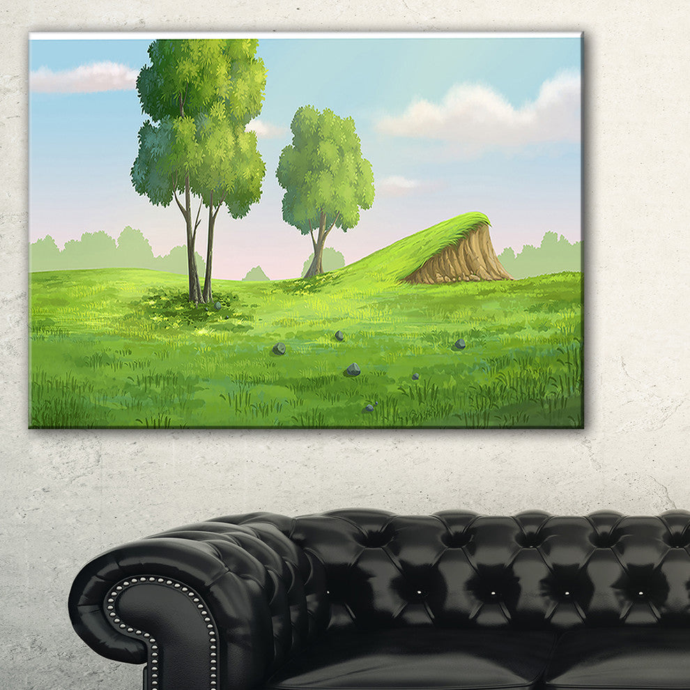"Green Garden With Mound And Trees" Landscape Wall Art Print, 40"x20"
