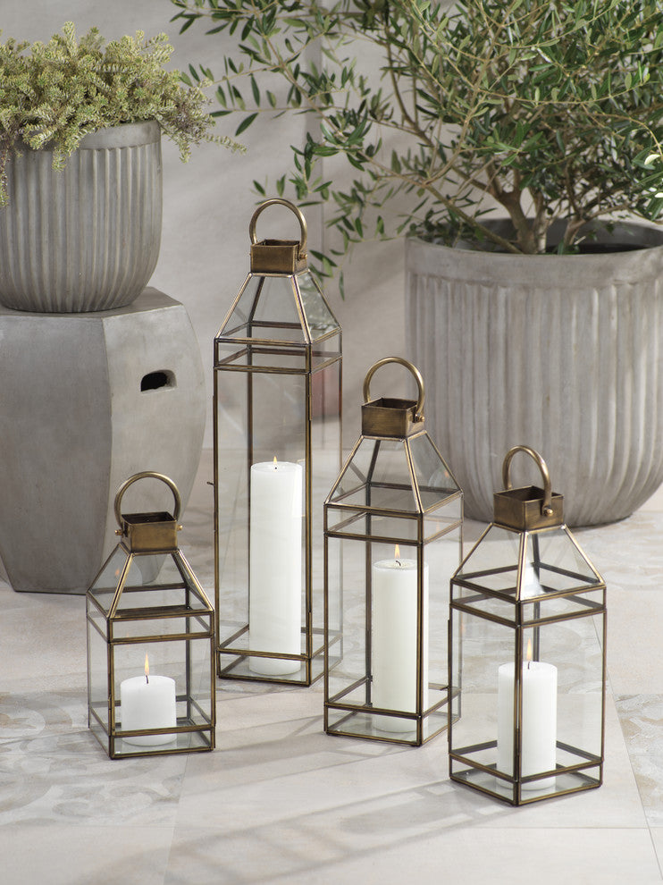 Martino 15" Tall Antique Brass Glass Lantern