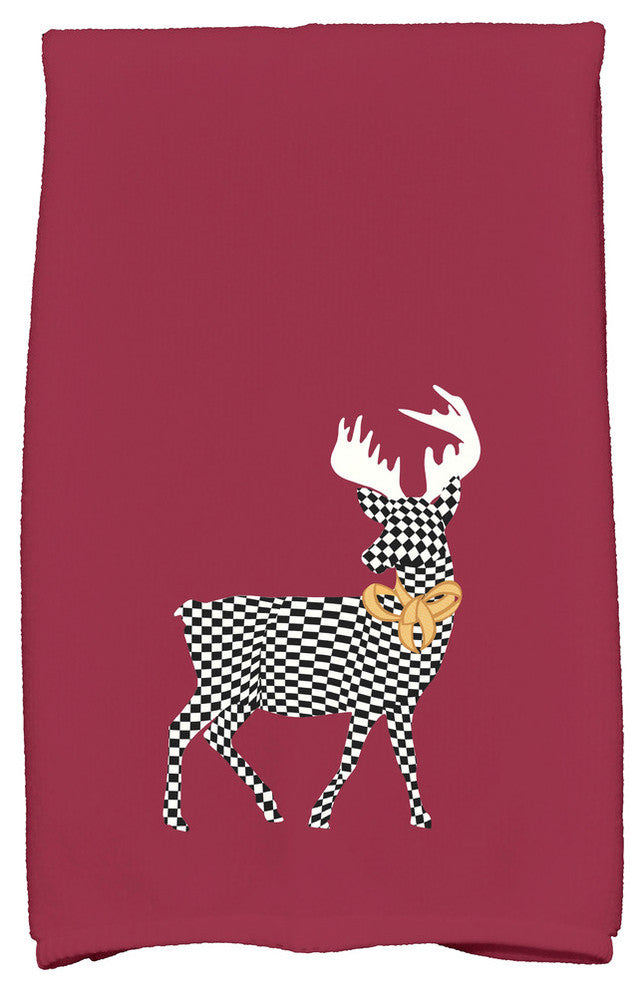 Merry Deer Decorative Holiday Animal Print Hand Towel, Cranberry