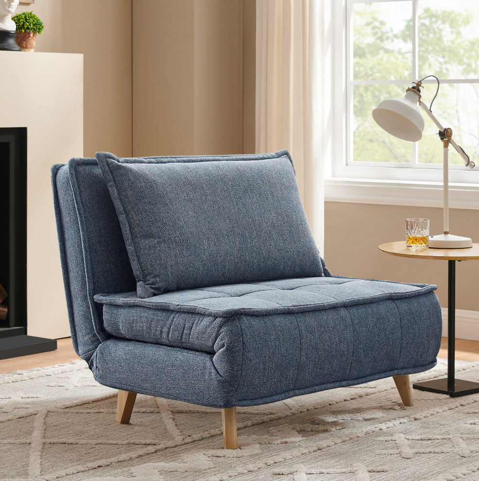 Modern Fabric Upholstered Convertible Sofa Bed Folding Sleeper Chair, Blue