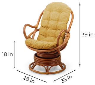 Java Lounge Swivel Rocking Rattan Wicker Chair Colonial, Light Brown Cushion