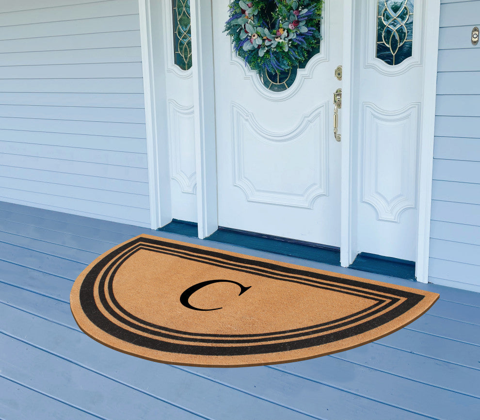 A1HC Natural Coir Flock Monogrammed Door Mat for Front Door, 30x60, C
