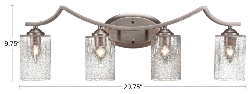 Zilo 4 Light Bath Bar, Graphite Finish, 4" Clear Bubble Glass