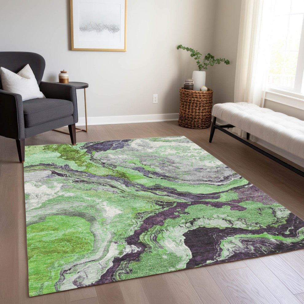 Machine Washable Indoor/Outdoor Chantille ACN1908 Green 5' x 7'6" Rug