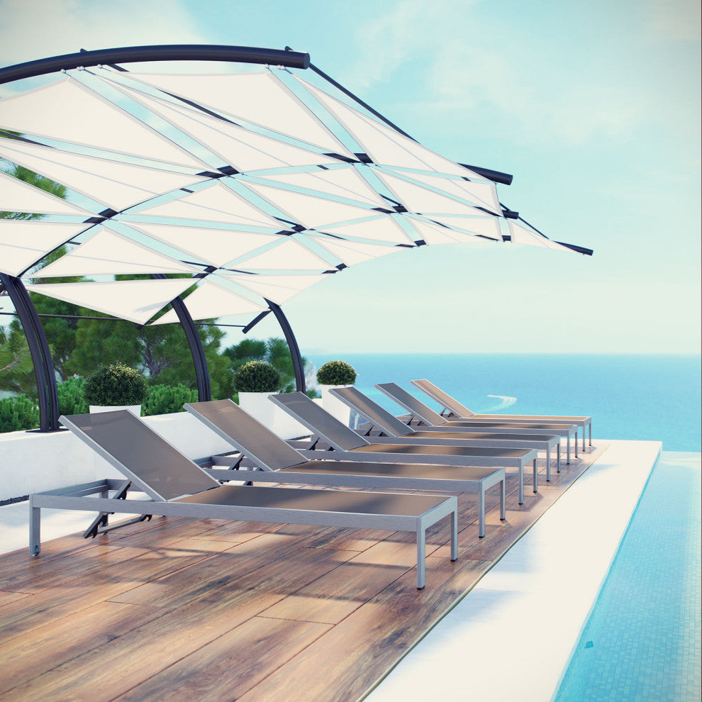 Silver Gray Shore Chaise Outdoor Patio Aluminum Set of 6