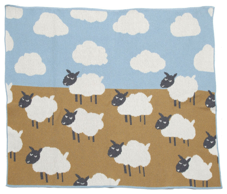 In2green Baby Sheep Little Eco Throw, Blue Pond/Straw