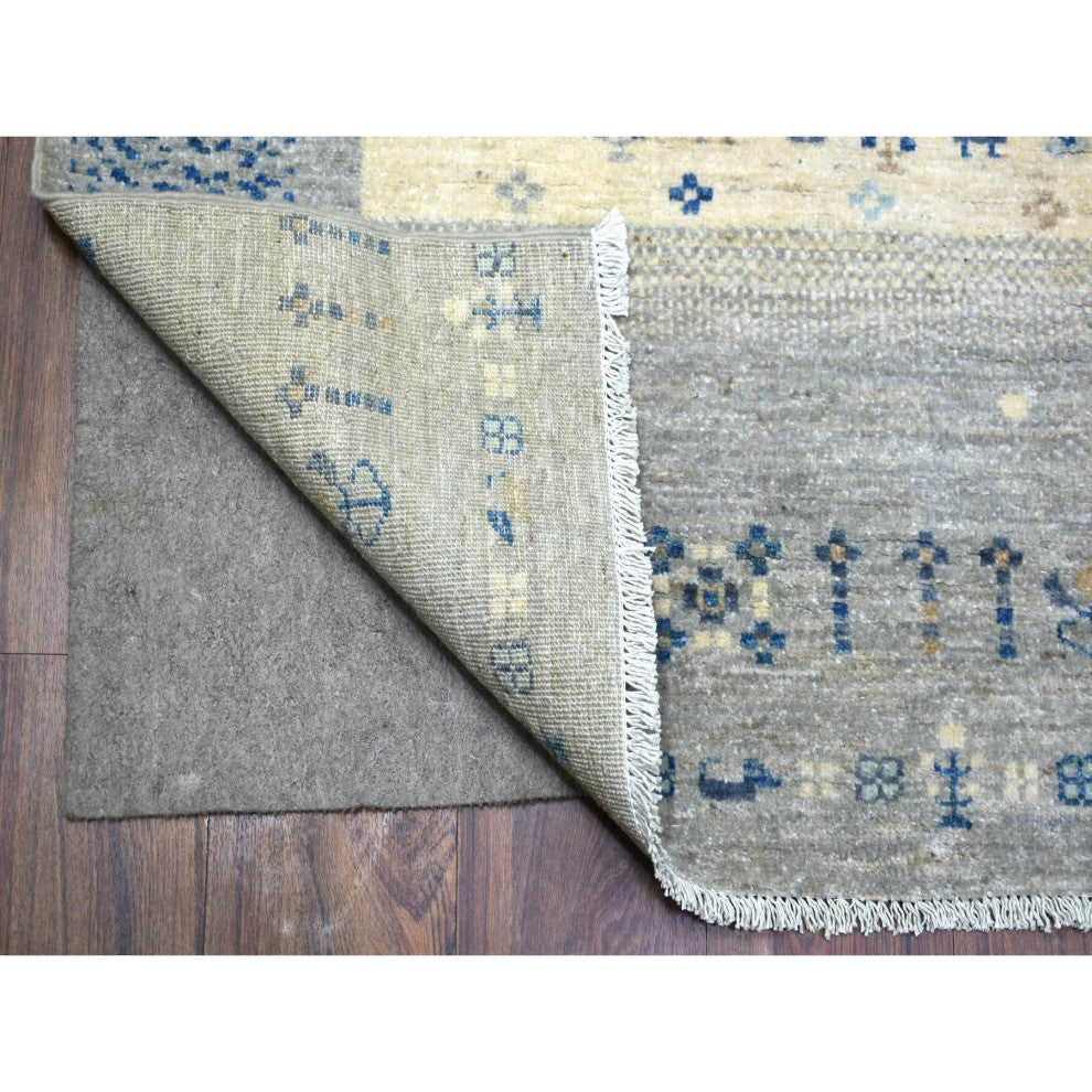 Light Gray Soft Wool Hand Knotted Afghan Kashkuli Gabbeh Design Rug, 6'1"x9'0"
