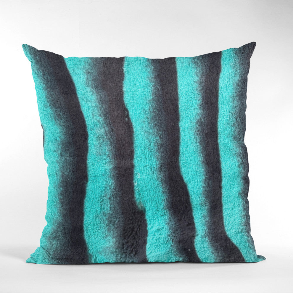 Plutus Teal Black Wild Ocean Faux Fur Luxury Throw Pillow, 24" x 24"
