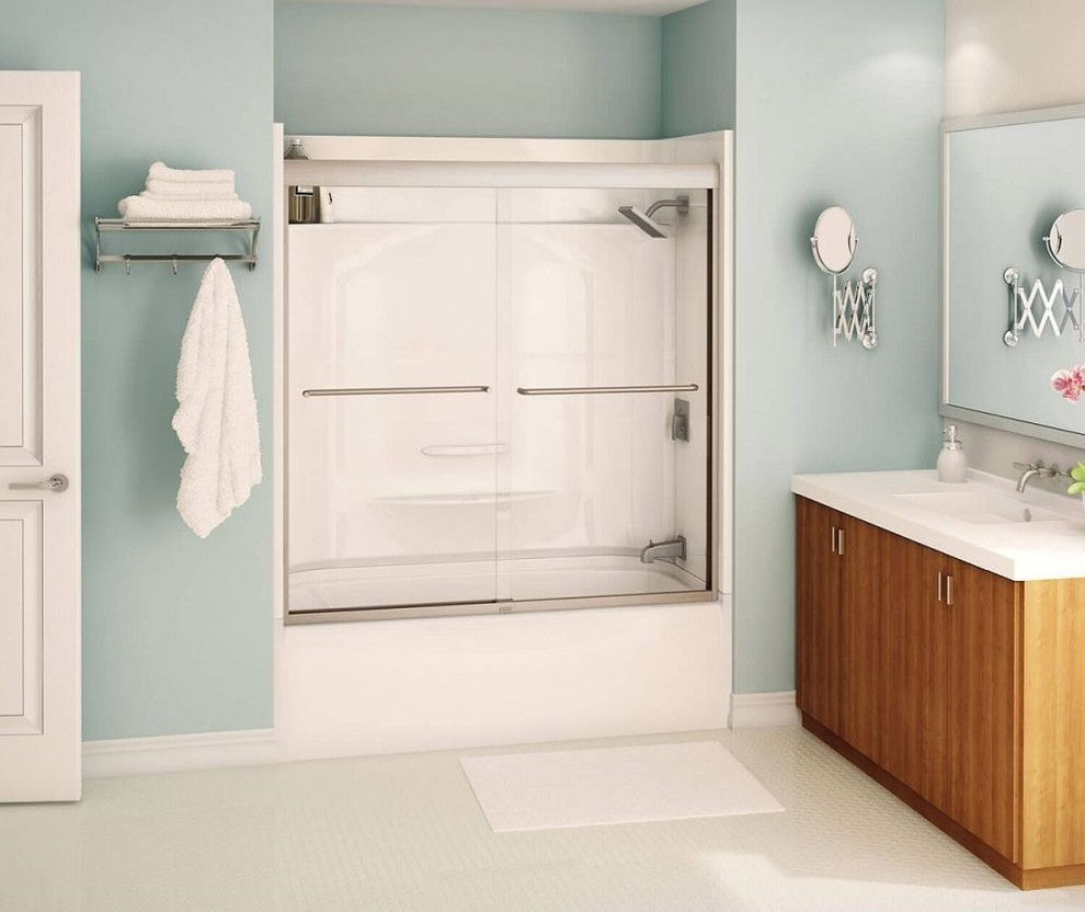 MAAX Kameleon Semi-frameless Slider Tub Door with Clear Glass, Brushed Nickel